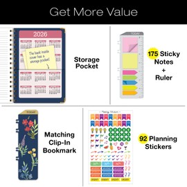 HARDCOVER Academic Year 2025-2026 Planner: (June 2025 Through July 2026) 5.5"x8" Daily Weekly Monthly Planner Yearly Agenda. Bookmark, Pocket Folder and Sticky Note Set (Navy Gold Numbers)