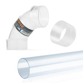POWERTEC 70469 Clear PVC Pipe 2-1/2" x 36" Long, 2-1/2" OD 90 Degree Elbow and 2-1/2" Pipe Coupling for Dust Collection Hose & Fittings