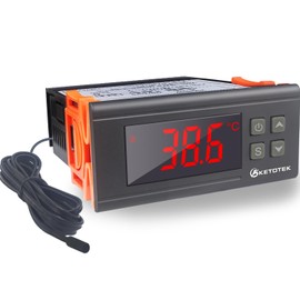 KETOTEK Temperature Controller 230 V with Sensor KT1000, Digital Thermostat 220 V with 2 m Waterproof Sensor Probe, Double Relay Temperature Monitor for Heating Cooling Aquarium Incubator Terrarium