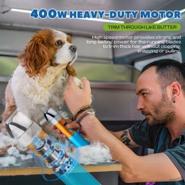 LuzRise Dog Clippers for Grooming Cordless 400W with Rechargeable 5h-Standby Battery, Low Noise < 50db, Heavy-Duty Pet Hair Shaver Kit, with 2 Sharp & Detachable Blades of 3MM&6MM, Blue