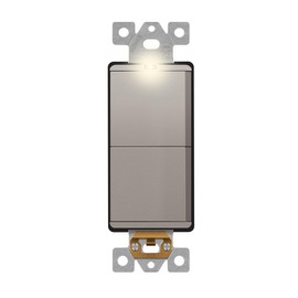LIDER Minimalist Design Matte Finish Lighted Double Switch, Combination Frameless Decorator Switch with Locator Light, Ground Terminal, Single Pole, 15A 120-277V, UL Listed, LCS2-1P-NK, Nickel