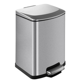 SYNCVIBE Bathroom Trash Can with Lid Soft Close 4 Gallon Small Kitchen Stainless Steel Garbage Can Rectangle Trash Bin for Narrow Office Kitchen Bedroom (Silver)