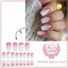 Christmas Press on Nails Pink White Glitter Gradient Fake Nails