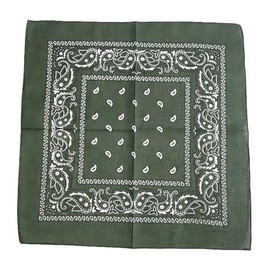 Fosys Bandana, 100% Cotton, Cashew Nut Pattern, 21.7 x 21.7 inches (55 x 55 cm), Square, Large, Scarf, Neckerchief, Triangular Width Men's, Women's, 14. Olive