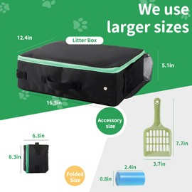 Portable Cat Travel Litter Box Kit,Foldable Travel Litter Box with Lid Collapsible Cat Litter Box for Travel Hotel Stays and Road Trip,15.7x11.8x5.1inch