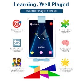 Qxtamo® Innovative AR Tangrams Puzzles Games, 1000+ Animated Sensory Toys, Learning Education STEM Toys Family Travel Games Birthday Present for Kids Children Boys Girls Teens Adults, Ages 3+ Year Old