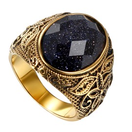 JewelryWe Unisex Retro Carved Flower Pattern Ring Stainless Steel Classic Band Gold Tone for Men Women(Size T 1/2)