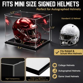 Hushee 2 Pack Mini Football Helmet Display Case with Mirror Base, UV Protected Dustproof Clear Acrylic Display Case for 1: 2 Scale Football Memorabilia Sports Enthusiast Gift