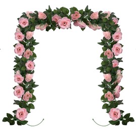 Huryfox Artificial Flowers Garlands - 2 Strand 230cm Long Artificial Flower Vines for Decorations, Faux Pink Rose Floral Arch with Realistic Design for Home, Garden, Indoor/Outdoor Weddings, Parties