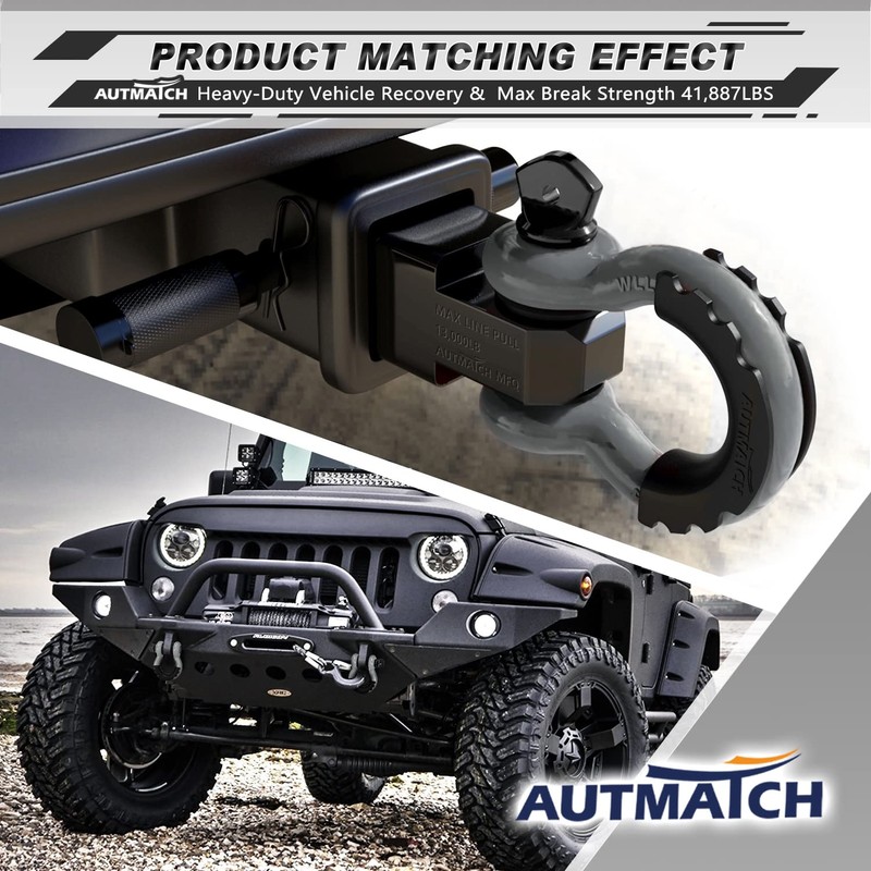 AUTMATCH D Ring Shackle 3/4" Shackles (2 Pack) 41,887Ibs Break