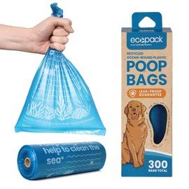 Ecopack Dog Poop Bags – 300 Leak-Proof, Extra Thick, Unscented Waste Bags for Dogs & Cats | Made from Recycled Ocean-Bound Plastic | Comes in Easy-Use Dispenser Box