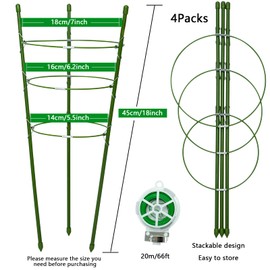 Plant Support Tomato Cages for Garden,4 Pack 18 inch Tomato Stakes Plant Stakes for Climbing Plants Adjustable Plant Trellis for Peony Support(4 Pack with 20M Garden Twist Tie)