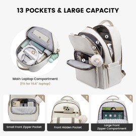 LOVEVOOK School Backpack for Teen Girls, College Student Backpacks Fit 15.6 Inch Laptop Bookbag, Cute Backpack Purse for 14-16 Teenage Lightweight Waterproof Casual Travel Backpack, Beige-khaki