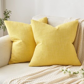 MIULEE Pack of 2 Decorative Throw Pillow Covers Linen Burlap Square Solid Farmhouse Modern Concise Throw Cushion Case Pillowcase for Sofa Car Couch 20x20 Inch 50x50 cm Yellow