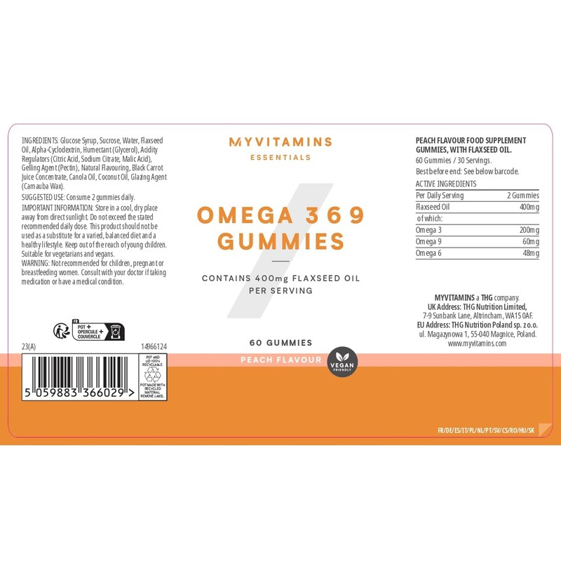 Myprotein Omega 3-6-9 Peach Flavored Gummies – Vegan Omega Supplement