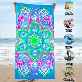 Oversized Terry Beach Towel 36 x 72 in Soft Extra Large Big Pool Swim Towels for Adults XL Clearance Big Travel Blanket Cruise Vacation Accessories Essentials Lounge Chair Cover Purple Floral