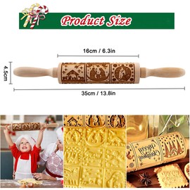 Christmas Rolling Pin, 3D Embossing Rolling Pin, Wooden Rolling Pin with Pattern, Embossing Rolling Pin Baking Accessories, Embossed Rolling Pin for Homemade Bakery Pastry Cookie