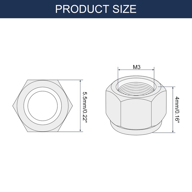 sourcing map 20Pcs M3 x 0.5 Nylon Insert Hex Lock