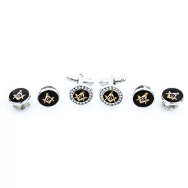MRCUFF Freemason Masonic Crystal Mason Cufflinks & Studs Tuxedo Set bulk packed