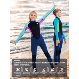 Kids Wetsuits Youth Boys Girls 3mm Neoprene Keep Warm Back Zip Full Body Diving Suits for Surfing Swimming Snorkeling