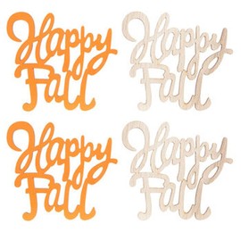 Happy Fall Painted Wood Cutout Shapes - 4 Pieces - for Craft, Decor, Scrapbooking, and More