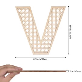 Wooden Rattan Letters 8 inch Wood Letters V for Wall Decor Crafts Boho Nursery Decor for Baby Shower Wedding Bedroom Name Signs Large Rustic Letter Home Decoration
