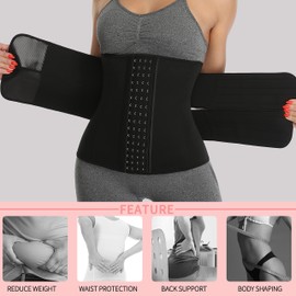 KIWI RATA Neoprene Sauna Waist Trainer Corset Sweat Belt with 2 Straps for Women Plus Size Compression Gym Workout Trimmer,#2 Hooks Black,Large
