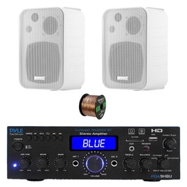 Pyle PDA9HBU 2-Channel Home Audio Bluetooth Receiver, 2x 4" White Speaker, Wire