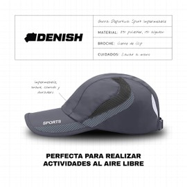 DENISH Gorra Deportiva Sport Impermeable. Cachucha con Broche Ajustable para Hombre y Mujer de Material Premium para Hacer Ejercicio, Caminar, Running, Actividades al Aire Libre (Gris Oscuro)