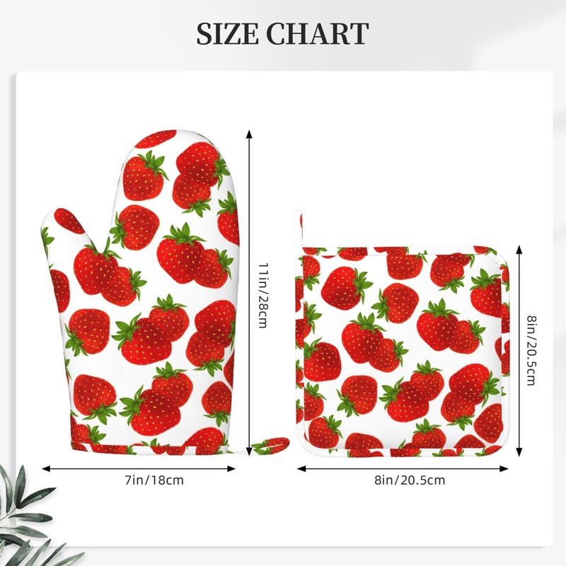 Silicone Oven Mitts and Pot Holders Sets, Home Cute Strawberry
