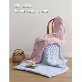 YnM Chunky Throw Blanket, Medium-Weight, Hand Knitted, Skin Friendly, Ventila...