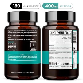 Citrato de Magnesio 400 mg 180 cápsulas por Phi Naturals