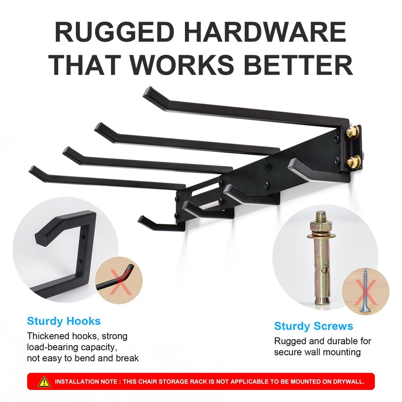 Gliretiky Folding Chair Hooks Wall Mounted Garage Storage Hooks Organising