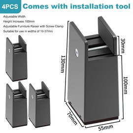Set of 4 Furniture Risers, 10 cm, Adjustable Table Raiser with Screw Clamp, Chair Raiser, Bed Raiser, Furniture Raiser, Sofa Raiser, Table Raiser, Bed Raiser for 10-37 mm Wide Square Furniture Risers