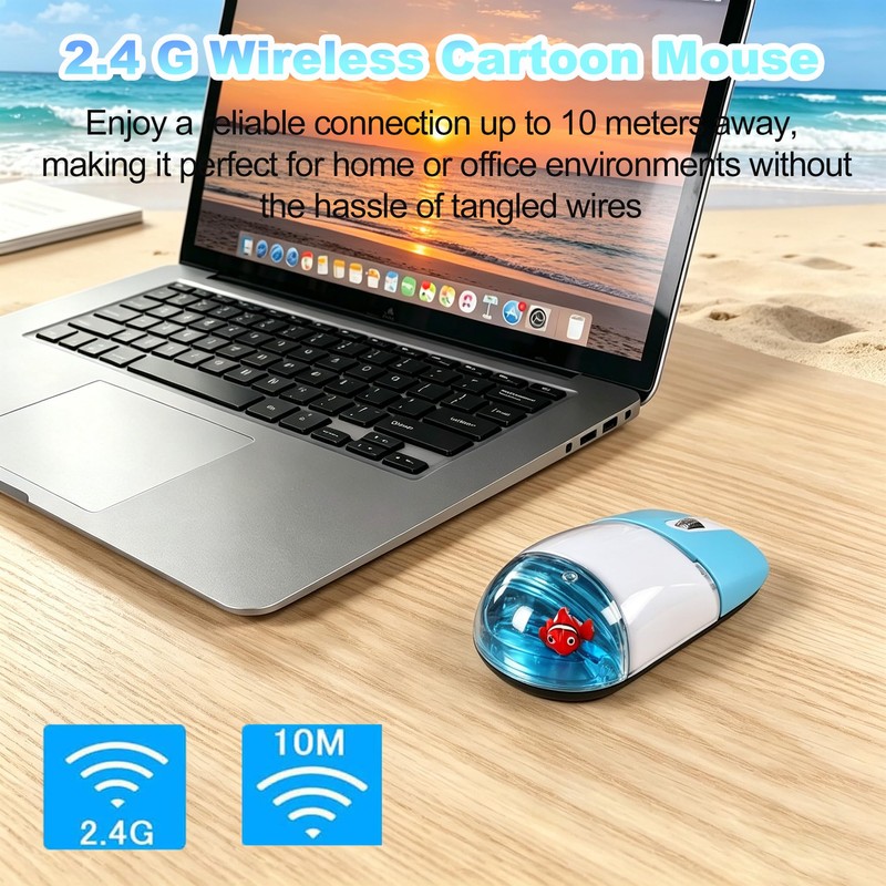 Wireless Mouse Cute Retro Aqua Mouse, Silent Portable Lightweight Optical
