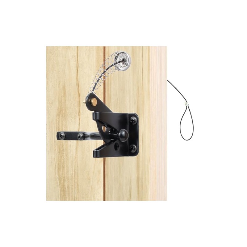 MustGood Self-Locking Gate Latch with Stainless Steel Spring Cable Pull