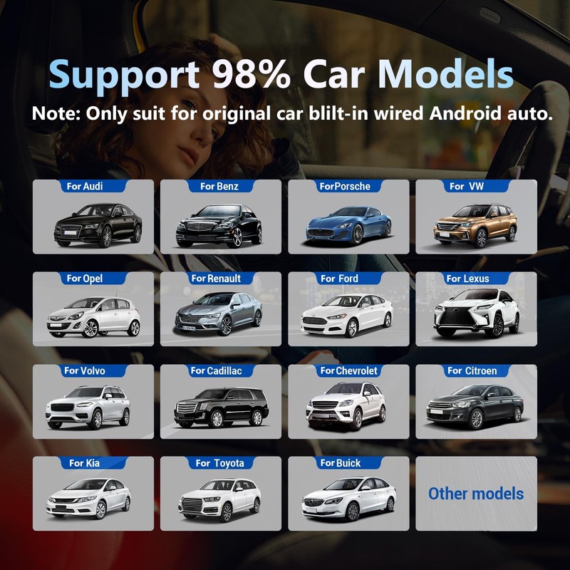Podofo Android Auto Wireless Adapter, Kabelloser Android Auto Dongle für