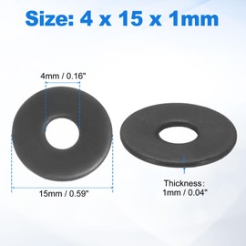 uxcell 75Pcs M4 304 Stainless Steel Flat Washers, ID 4mm, OD 15mm, Thickness 1mm Round Metal Washers for Screws Bolts, Outdoor Construction, Black