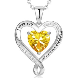 Zifeel Birthday Gifts for Women Wife Infinity Heart Birthstone I Love You Necklace for Women S925 Sterling Silver Wedding Anniversary Birthday Gifts for Christmas Mothers Day Valentines Day Women's jewelry Diamond Pendant Necklaces Gift for Her Mom Daugh