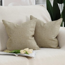 Madizz Set of 2 Faux Linen Cushion Covers, Soft Decorative Cushion Cover for Sofa, Bedroom, Light Taupe, 50 x 50 cm, Square
