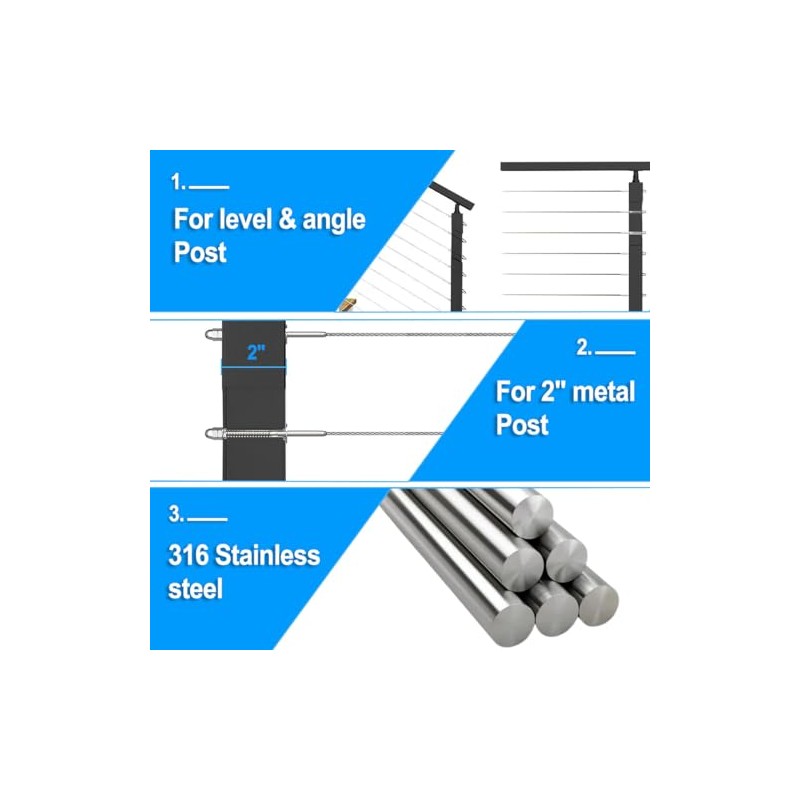 Sidasu 20 Pack Cable Railing Kit - 316 Stainless Steel