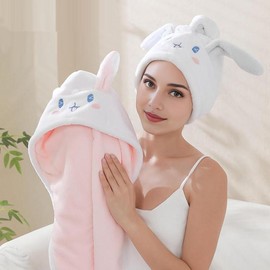 Cute Rabbit Design Hair Drying Towel, 1 Count Reusable Absorbent Hair Towel Wrap, Hair Drying Cap for Women & Girls - Color: Pink, Specification: 1 Count
