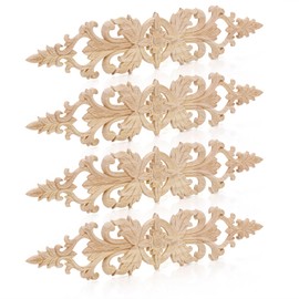 Coloch 4 Pack Wood Applique Onlays for Furniture, Wood Long Carved Decals DIY Decorative Wood Appliques for Bed, Door, Cabinet, Dresser, Wardrobe, Furniture