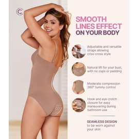 CURVEEZ Bodysuit for Women Tummy & FUPA Control Shapewear Seamless Sculpting Panty Full Bust Body Shaper Compression Tank Top (Brief, 3XL, Mocha)