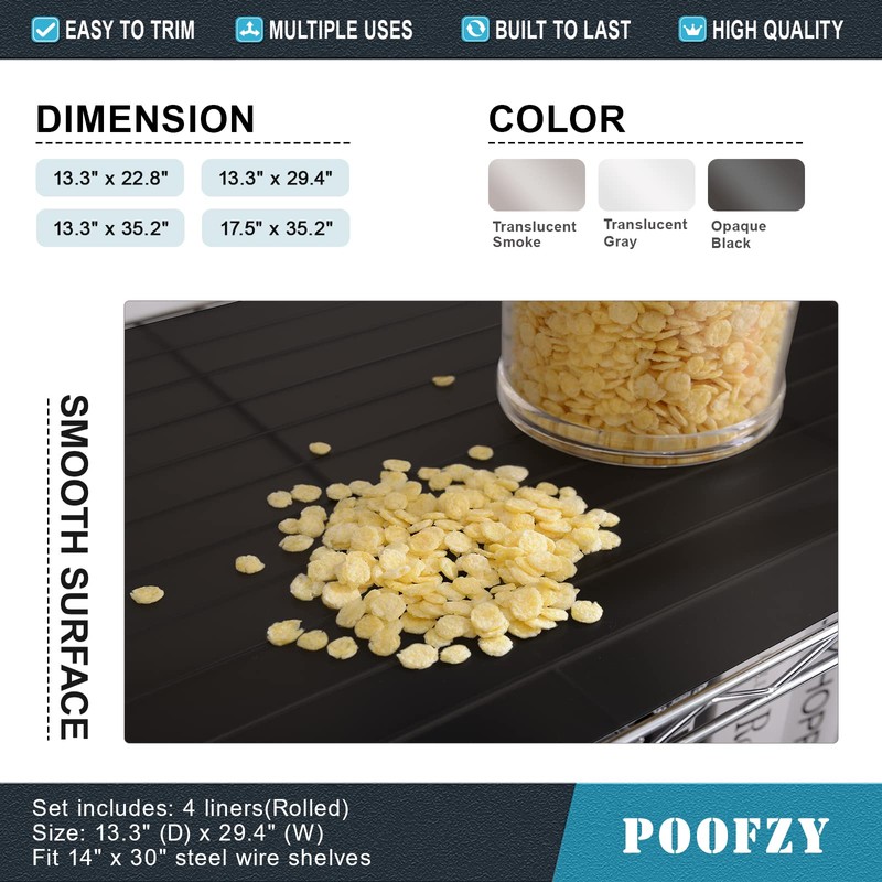 Poofzy Wire Shelf Liner 14" X 36", Non-Adhesive Plastic Shelf
