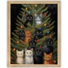 Funny Cats Christmas Tree Illustration Art Work - 11x14 Framed