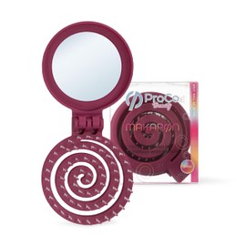 Mini Detangler Travel Hair Brush with Mirror, Makaron Hair Brushes for Women, Men and Kids, Unique 3D Flexible Design for All Hair Types, Styling Accessory, Travel Essentials for Women (DARK DAMSON)