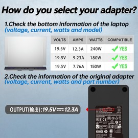 240W Gaming Laptop Charger Fit for Alienware 15 17 M15 M16 M17 M18X X51 R2 R3 R4 R5 R7 G3 G5 G7 15 5530 5535 5520 Fit for Precision M6800 M6700 M6400 J211H AC Adapter Power Supply