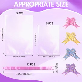LUCKNIGHT 10 Pack Gift Cellophane Bags Large, Clear Cellophane Bags, Gift Basket Wrapping, Cellophane Gift Bags, Hamper Bags, With 12 Pull Bows, Cellophane Hamper Bags Large, 60 x 75 CM, 80 x 120 CM