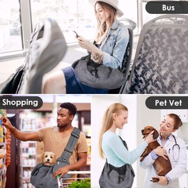AUTOWT Dog Sling Carrier, Dog Sling with Bottom Supported Hand Free Pet Sling Adjustable Shoulder Strap and Bag Opening Front Zipper Pocket Safety Belt for Small Dogs Cat Daily Use (Light Grey)
